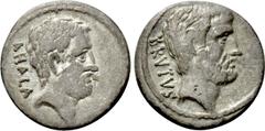 Roman Republican Coins Q. SERVILIUS CAEPIO (M. JUNIUS) BRUTUS (54 BC). Denarius. Rome. Obv: BRVTVS. Bare head of L. Junius Brutus right. Rev: AHALA. Bare head of C. Servilius Ahala right. Crawford 433