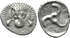 Greek Coins DYNASTS OF LYCIA. Perikles (Circa 380-360 BC). Tetrobol. Uncertain mint, possibly Limyra. Obv: Facing scalp of lion. Rev: Triskeles within incuse circle. Müseler VIII.47-51; SNG von Aulock