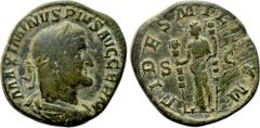 Roman Imperial Coins MAXIMINUS THRAX (235-238). Sestertius. Rome. Obv: MAXIMIANVS PIVS AVG GERM. Laureate, draped and cuirassed bust right. Rev: FIDES MILITVM / S - C. Fides standing left, holding sig