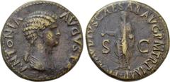 Roman Imperial Coins ANTONIA II (Augusta, 37 & 41). Dupondius. Rome. Obv: ANTONIA AVGVSTA. Draped bust right. Rev: TI CLAVDIVS CAESAR AVG P M TR P IMP / S - C. Claudius standing left, holding simpulum