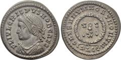 Roman Imperial Coins CRISPUS (Caesar, 316-326). Follis. Lugdunum. Obv: FL IVL CRISPVS NOB CAES. Laureate, draped and cuirassed bust left. Rev: CAESARVM NOSTRORVM / PLGC. VOT / •X• in two lines within 