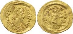 Byzantine Coins JUSTINIAN I (527-565). GOLD Tremissis. Constantinople. Obv: D N IVSTINIANVS P P AVG. Diademed, draped and cuirassed bust right. Rev: VICTORIA AVGVSTORVM / CONOB. Victory advancing righ