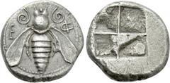 Greek Coins IONIA. Ephesos. Drachm (Circa 500-420 BC). Obv: Ε - Φ. Bee with curved wings and coiled tendrils. Rev: Quadripartite incuse square. SNG Kayhan 121-2. Condition: Good very fine. Weight: 3.3