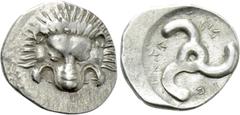 Greek Coins DYNASTS OF LYCIA. Perikles (Circa 380-360 BC). Tetrobol. Uncertain mint, possibly Limyra. Obv: Facing scalp of lion. Rev: Triskeles within incuse circle. Müseler VIII.47-51; SNG von Aulock