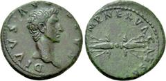 Roman Imperial Coins DIVUS AUGUSTUS (Died 14). As. Restitution issue struck under Nerva. Obv: DIVVS AVGVSTVS. Bare head right. Rev: IMP NERVA CAES AVG REST / S C. Winged thunderbolt. RIC 130 (Nerva). 