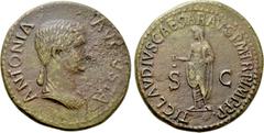 Roman Imperial Coins ANTONIA II (Augusta, 37 & 41). Dupondius. Rome. Obv: ANTONIA AVGVSTA. Draped bust right. Rev: TI CLAVDIVS CAESAR AVG P M TR P IMP P P / S - C. Claudius standing left, holding simp