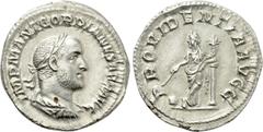 Roman Imperial Coins GORDIAN II (238). Denarius. Rome. Obv: IMP M ANT GORDIANVS AFR AVG. Laureate, draped and cuirassed bust right. Rev: PROVIDENTIA AVGG. Providentia standing left, holding cornucopia