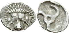 Greek Coins DYNASTS OF LYCIA. Perikles (Circa 380-360 BC). Tetrobol. Uncertain mint, possibly Limyra. Obv: Facing scalp of lion. Rev: Triskeles within incuse circle. Müseler VIII.47-51; SNG von Aulock