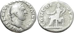 Roman Imperial Coins VITELLIUS (69). Denarius. Rome. Obv: A VITELLIVS GERM IMP AVG TR P. Laureate head right. Rev: CONCORDIA PR. Concordia seated left on throne, holding patera and cornucopia. RIC² 90