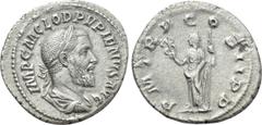 Roman Imperial Coins PUPIENUS (238). Denarius. Rome. Obv: IMP C M CLOD PVPIENVS AVG. Laureate, draped and cuirassed bust right. Rev: P M TR P COS II P P. Felicitas standing left, holding caduceus and 