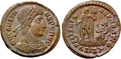 Roman Imperial Coins CONSTANS (337-350). Ae. Siscia. Obv: D N CONSTANS P F AVG. Diademed, draped and cuirassed bust right. Rev: FEL TEMP REPARATIO / ΔSISт. Constans, holding labarum and crowning phoen