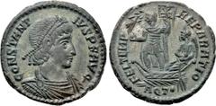 Roman Imperial Coins CONSTANTIUS II (337-361). Ae. Aquileia. Obv: CONSTANTIVS P F AVG. Diademed, draped and cuirassed bust right. Rev: FEL TEMP REPARATIO / AQT•. Constantius, holding labarum and crown