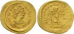 Byzantine Coins JUSTINIAN I (527-565). GOLD Tremissis. Constantinople. Obv: D N IVSTINIANVS P P AVG. Diademed, draped and cuirassed bust right. Rev: VICTORIA AVGVSTORVM / CONOB. Victory advancing righ