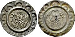 Medieval Coins GERMANY. Augsburg. Udalschalk von Eschenlohe (1184-1202). Pfennig. Obv: Facing bust of Udalschalk, holding crozier and Gospels; all within border of crosses, crescents and pellets. Rev: