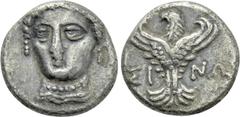 Greek Coins PAPHLAGONIA. Sinope. Trihemiobol (Circa 330-250 BC). Obv: Head of Sinope facing slightly left. Rev: ΣΙ - ΝΩ. Eagle facing, head left, with wings spread. SNG BM Black Sea 1498-1502; HGC 7, 