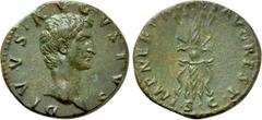 Roman Imperial Coins DIVUS AUGUSTUS (Died 14). As. Restitution issue struck under Nerva. Obv: DIVVS AVGVSTVS. Bare head right. Rev: IMP NERVA CAES AVG REST / S C. Winged thunderbolt. RIC 130 (Nerva). 