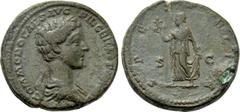 Roman Imperial Coins COMMODUS (Caesar, 166-177). As. Rome. Obv: COMMODO CAES AVG FIL GERM SARM. Bareheaded and draped bust right. Rev: SPES PVBLICA / S - C. Spes advancing left, holding flower and rai
