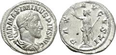 Roman Imperial Coins MAXIMINUS THRAX (235-238). Denarius. Rome. Obv: IMP MAXIMINVS PIVS AVG. Laureate, draped and cuirassed bust right. Rev: PAX AVGVSTI. Pax standing left, holding branch and sceptre.