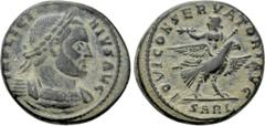 Roman Imperial Coins LICINIUS I (308-324). Follis. Arelate. Obv: IMP LICINIVS AVG. Laureate and cuirassed bust right. Rev: IOVI CONSERVATORI AVG. Licinius, with head left and holding sceptre and thund