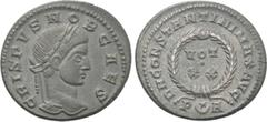 Roman Imperial Coins CRISPUS (Caesar, 316-326). Follis. Arelate. Obv: CRISPVS NOB CAES. Laureate head right. Rev: D N CONSTANTINI MAX AVG. VOT / XX in two lines within wreath; P (star-in-crescent) A. 