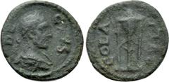 Roman Provincial Coins TROAS. Alexandria. Trajanus Decius (249-251). Ae Quadrans. Obv: DECIVS. Laureate, draped and cuirassed bust right. Rev: COL AV TRO. Tripod. RPC IX 405; Bellinger -. Rare Conditi