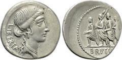 Roman Republican Coins Q. SERVILIUS CAEPIO (M. JUNIUS) BRUTUS. Denarius (54 BC). Rome. Obv: LIBERTAS. Head of Libertas right. Rev: BRVTVS. The consul L. Junius Brutus advancing left between two lictor