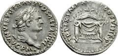 Roman Imperial Coins TITUS (79-81). Denarius. Rome. Obv: IMP TITVS CAES VESPASIAN AVG P M. Laureate head right. Rev: TR P IX IMP XV COS VIII P P. Draped triangular pulvinar, decorated with palmettes. 