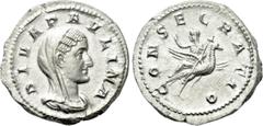 Roman Imperial Coins DIVA PAULINA (Died before 235). Denarius. Rome. Struck under Maximinus Thrax. Obv: DIVA PAVLINA. Veiled and draped bust right. Rev: CONSECRATIO. Diva Paulina, raising hand and hol