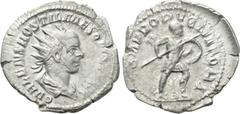 Roman Imperial Coins HOSTILIAN (Caesar, 250-251). Antoninianus. Rome. Obv: C VALENS HOSTIL MES QVINTVS N C. Radiate, draped and cuirassed bust right. Rev: MARTI PROPVGNATORI. Mars advancing right, hol