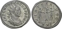 Roman Imperial Coins CARUS (282-283). Antoninianus. Siscia. Obv: IMP C M AVR CARVS P F AVG. Radiate, draped and cuirassed bust right. Rev: VIRTVS AVGG / XXI. Carus standing right, holding parazonium a