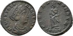 Roman Imperial Coins THEODORA (Died before 337). Ae. Constantinople. Obv: FL MAX THEODORAE AVG. Mantled bust right. Rev: PIETAS ROMANA / CONSЄ•. Pietas standing facing, holding child. RIC 36. Conditio
