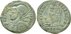 Roman Imperial Coins MAXENTIUS (307-312). Half Follis. Ostia. Obv: MAXENTIVS P F AVG. Helmeted and cuirassed bust left, holding shield and spear. Rev: VICTORIA AETERNA AVG N / MOST[...]. Victory stand