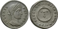 Roman Imperial Coins CRISPUS (Caesar, 316-326). Follis. Siscia. Obv: IVL CRISPVS NOB C. Laureate head right. Rev: CAESARVM NOSTRORVM. VOT / V in two lines within wreath; ASIS (star). RIC 161. Interest