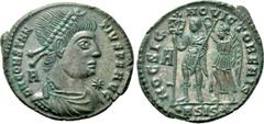 Roman Imperial Coins CONSTANTIUS II (337-361). Ae. Siscia. Obv: D N CONSTANTIVS P F AVG. Diademed, draped and cuirassed bust right; A to left. Rev: HOC SIGNO VICTOR ERIS / •ASIS✷. Constantius standing