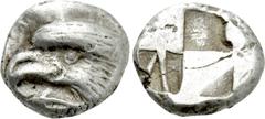Greek Coins PAPHLAGONIA. Sinope. Drachm (Circa 425-410 BC). Obv: Head of sea-eagle left; below, dolphin left. Rev: Quadripartite incuse square with two opposing quarters filled, one of the others cont