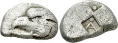 Greek Coins PAPHLAGONIA. Sinope. Drachm (Circa 425-410 BC). Obv: Head of sea-eagle left; below, dolphin left. Rev: Quadripartite incuse square with two opposing quarters filled, the other two containi