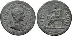 Roman Provincial Coins LYCIA. Limyra. Tranquillina (Augusta, 241-244). Ae. Obv: CΑΒINЄIA ΤΡΑΝΚVΛΛЄΙΝΑ CЄΒ. Draped bust right, wearing stephane and set upon crescent; star below. Rev: ΛIMVPHωN. Zeus se