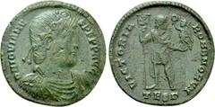 Roman Imperial Coins JOVIAN (363-364). Ae. Thessalonica. Obv: D N IOVIANVS P F P P AVG. Diademed, draped and cuirassed bust right. Rev: VICTORIA ROMANORVM / TESΓ. Jovian standing facing, head right, h