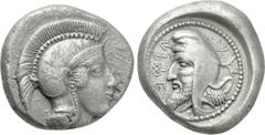 Greek Coins DYNASTS OF LYCIA. Kherẽi (Circa 430-410 BC). Stater. Xanthos. Obv: Helmeted head of Athena right. Rev: Head of Kherẽi left, wearing kyrbasia; retrograde legend around; all within incuse ci