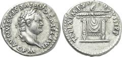 Roman Imperial Coins TITUS (79-81). Denarius. Rome. Obv: IMP TITVS CAES VESPASIAN AVG P M. Laureate head right. Rev: TR P IX IMP XV COS VIII P P. Pulvinar (throne) of Jupiter and Juno: square seat, dr