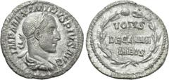 Roman Imperial Coins MAXIMINUS THRAX (235-238). Denarius. Rome. Obv: IMP MAXIMINVS PIVS AVG. Laureate, draped and cuirassed bust right. Rev: VOTIS / DECENNA / LIBVS. Legend in three lines within wreat