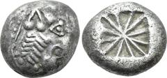Greek Coins DYNASTS OF LYCIA. Uncertain dynast (Circa 500 BC). Stater. Uncertain mint. Obv: Head of lion right. Rev: Floral pattern within incuse square. Cf. Müseler I,1-2 (design of incuse pattern); 