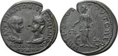 Roman Provincial Coins MOESIA INFERIOR. Tomis. Gordian III with Tranquillina (238-244). Ae Tetrakaihemiassarion. Obv: AVT K M ANTΩNIOC ΓOPΔIANOC / CABINIA TPANKVΛINA. Draped busts of Gordian, laureate
