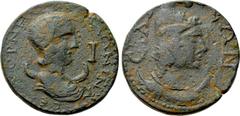 Roman Provincial Coins PAMPHYLIA. Sillyum. Salonina (Augusta, 254-268). Ae Decanummium. Obv: KOPNHΛIA CAΛΩNINA CЄ. Draped bust of Salonina right, wearing stephane and set upon crescent; I (mark of val