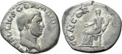 Roman Imperial Coins VITELLIUS (69). Denarius. Rome. Obv: A VITELLIVS GERMANICVS IMP. Bare head right. Rev: CONCORDIA PR. Concordia seated left on throne, holding patera and cornucopia. RIC² 66. Condi