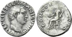 Roman Imperial Coins VITELLIUS (69). Denarius. Rome. Obv: A VITELLIVS GERMANICVS IMP. Bare head right. Rev: CONCORDIA PR. Concordia seated left on throne, holding patera and cornucopia. RIC² 66. Condi