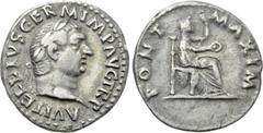 Roman Imperial Coins VITELLIUS (69). Denarius. Rome. Obv: A VITELLIVS GERM IMP AVG TR P. Laureate head right. Rev: PONT MAXIM. Vesta seated right on throne, holding patera and sceptre. RIC² 107. Condi
