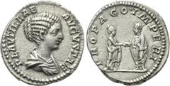 Roman Imperial Coins PLAUTILLA (Augusta, 202-205). Denarius. Rome. Obv: PLAVTILLAE AVGVSTAE. Draped bust right. Rev: PROPAGO IMPERI. Plautilla standing right, clasping hands with Caracalla standing le