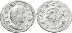 Roman Imperial Coins DIVA PAULINA (Died before 235). Denarius. Rome. Struck under Maximinus Thrax. Obv: DIVA PAVLINA. Veiled and draped bust right. Rev: CONSECRATIO. Peacock standing facing, head left