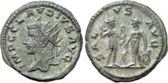 Roman Imperial Coins CLAUDIUS II GOTHICUS (268-270). Antoninianus. Antioch. Obv: IMP C CLAVDIVS AVG. Radiate head left. Rev: SALVS AVG. Diana, holding bow and drawing arrow from quiver, and Apollo, ho